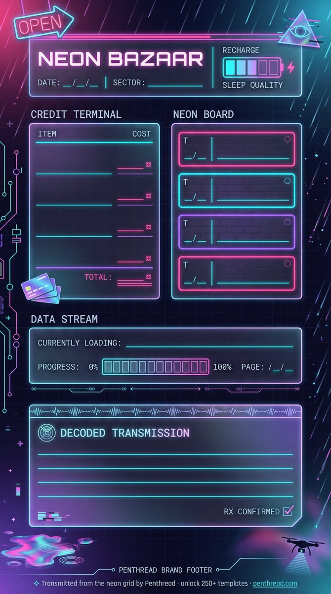 pen_thread's tweet photo. Cyberpunk Gamified Daily Planner | Sci-Fi Neon Productivity &amp; Budget Tracker
https://t.co/ow4bHjSd4O
#CyberpunkPlanner #SciFiAesthetic #GamifiedProductivity #PenThread #NeonAesthetic #DarkModePlanner #ExpenseTracker #DailyPlanner #PrintablePlanner #DigitalPlanner #Synthwave https://t.co/kbC7lnOBvR