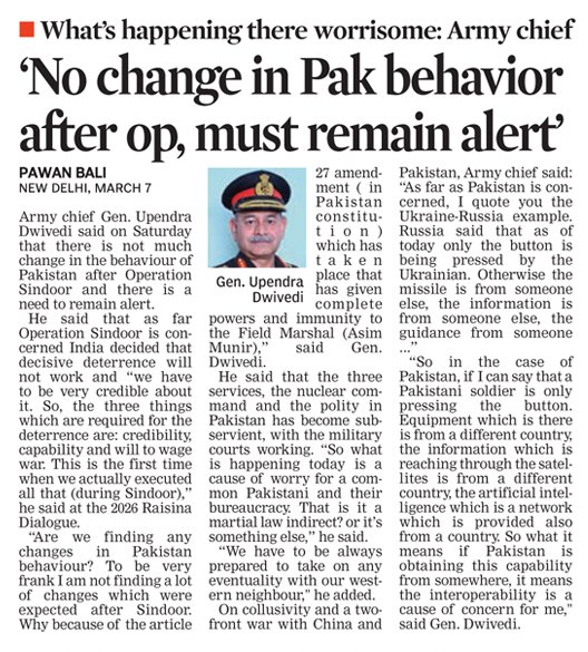 LyfeMusings's tweet photo. Indian Army chief General Upendra Dwivedi said on
Saturday that there is not much change in the behaviour of Pakistan after
Operation Sindoor and there is a need to remain alert. https://t.co/d39wlNFQg4