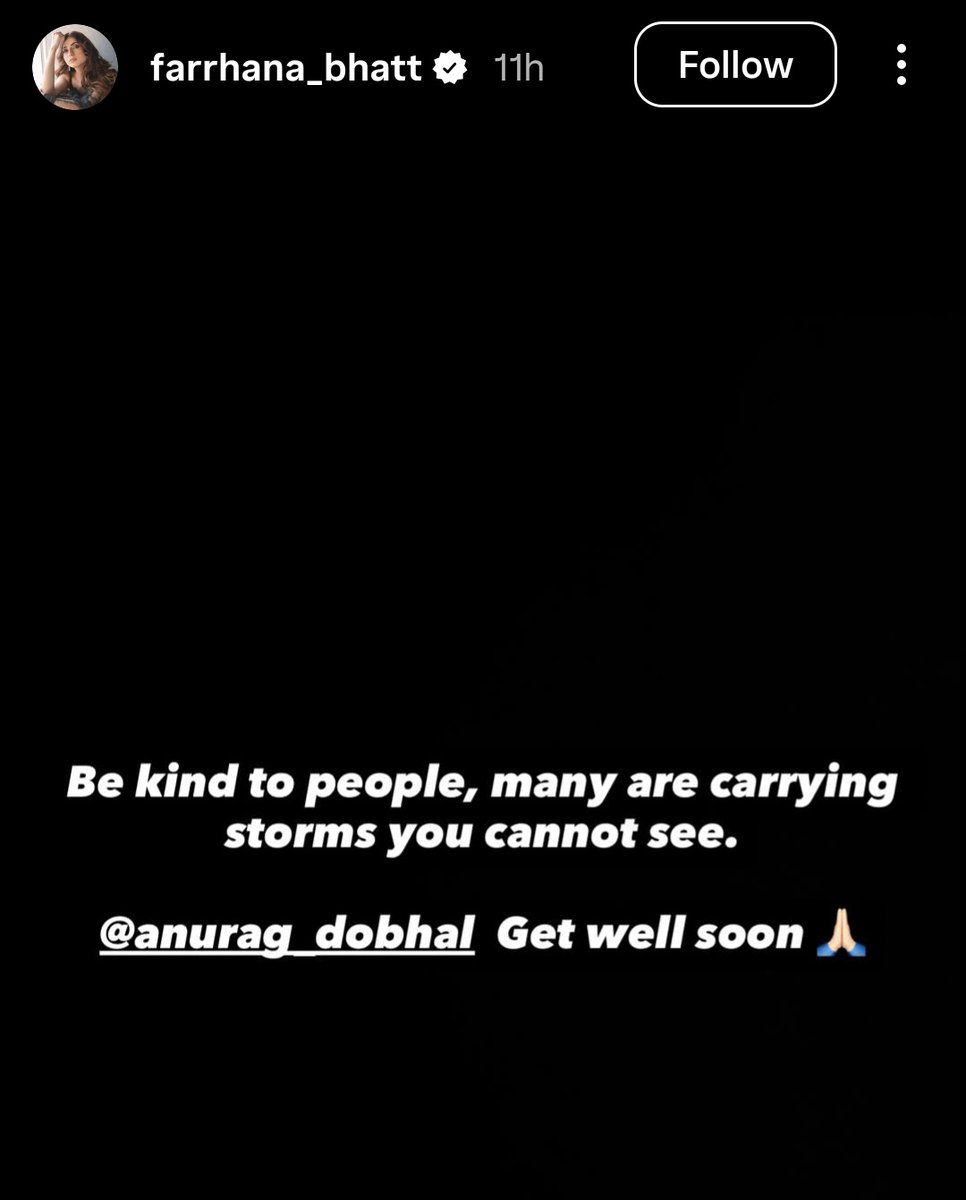 #FarhanaBhatt on Anurag Dobhal 

She said : 'Be kind to people, many are carrying storms you cannot see.'

#FarrhanaBhattt