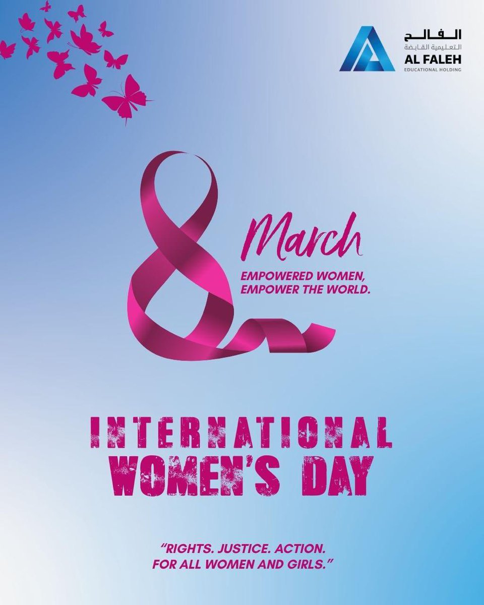 On #InternationalWomensDay we recognise the strength and contributions of women and girls everywhere.

This year’s theme, “Rights. Justice. Action.”, reminds us of the importance of equality, dignity, and opportunity for all.

#IWD2026 #AlFalehEducationalHolding