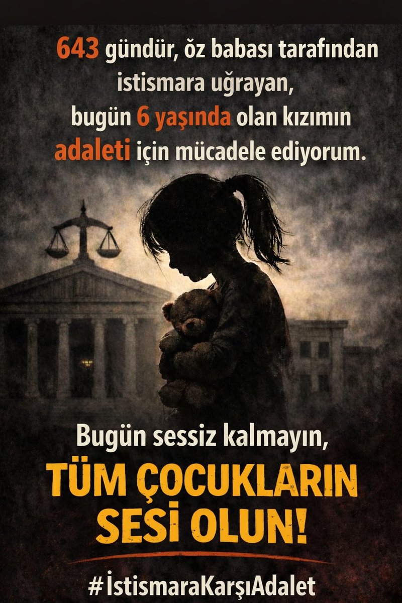 ozbo52's tweet photo. 643 gündür, 4 yaşındayken öz babası tarafından istismara uğrayan, bugün 6 yaşında olan kızımın adaleti için mücadele ediyorum.

⚖️ 4.Duruşma ;

🗓 12 Haziran 2026
⏰️ 09.00
📌 Ünye Ağır Ceza Mahkemesi’nde görülecektir.

Ömür boyu bu travmayla yaşamak zorunda bırakılan bir çocuğun hakkı için tarafsız, vicdanlı ve adil bir yargılama istiyoruz.

Bir çocuğun beyanı yok sayıldığında,
bir annenin çığlığı duyulmadığında
sonuç sadece bir dosya değil,
bir hayatın yok oluşu oluyor.

Bir annenin kızının istismar davası sürecinde yaşadıkları sadece mahkeme salonlarında yaşananlardan ibaret değildir.

Bu süreç;

dışlanmadır…
yalnızlıktır…
dedikodudur..
insanların suskun bakışlarıdır…
bir anda herkesin senden uzaklaşmasıdır.

Lütfen bugün sessiz kalmayın, tüm çocukların sesi olun.

#İstismaraKarşıAdalet