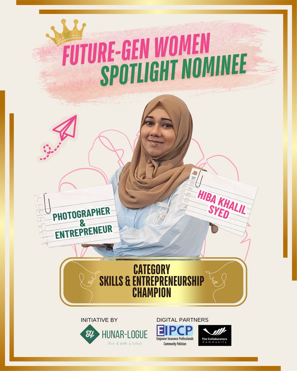 HunarLogue's tweet photo. Hiba Khalil Syed – Skills &amp; Entrepreneurship Champion
Entrepreneur &amp; photographer, Hiba left corporate life to open her own studio, publish a bestselling book, and empower women through creative workshops.
#IWD2026 #WomenInLeadership #HunarLogue https://t.co/U0Nwrfugpb