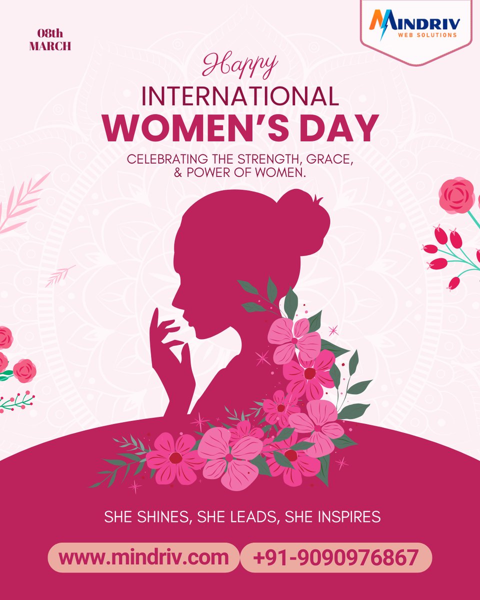 MindrivOnline's tweet photo. Celebrating strength, creativity &amp; leadership this #InternationalWomensDay 🌸 Here’s to every woman who shines, leads &amp; inspires every day💖

#WomensDay2026 #WomenEmpowerment #MindrivWebSolutions #WomenInBusiness #SheInspires #SheLeads #WomenLeaders https://t.co/eUqYfb6M1f