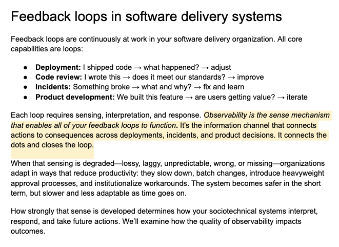 mipsytipsy's tweet photo. The flywheel effect of good observability should not be underestimated. And yet it is. Constantly.

Do you know what makes a feedback loop? 

Observability.

Observability is the sense mechanism that connects cause and effect to make a loop. Shitty feedback? Shitty loops.