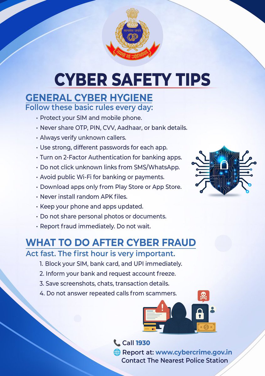 SP_Anugola's tweet photo. Angul Police has started sharing daily cyber safety and security awareness tips to educate citizens about online frauds and digital threats. The initiative aims to promote safe internet practices and encourage people to stay alert and report suspicious cyber activities promptly. 🔐📱

ଅନଲାଇନ୍ ଠକେଇ ଏବଂ ଡିଜିଟାଲ୍ ବିପଦ ବିଷୟରେ ନାଗରିକମାନଙ୍କୁ ସଚେତନ କରିବା ପାଇଁ ଅନୁଗୁଳ ପୋଲିସ ପ୍ରତିଦିନ ସାଇବର ସୁରକ୍ଷା ଏବଂ ସଚେତନତା ଟିପ୍ସ ବାଣ୍ଟିବା ଆରମ୍ଭ କରିଛି। ଏହି ପଦକ୍ଷେପର ଲକ୍ଷ୍ୟ ହେଉଛି ସୁରକ୍ଷିତ ଇଣ୍ଟରନେଟ୍ ଅଭ୍ୟାସକୁ ପ୍ରୋତ୍ସାହିତ କରିବା ଏବଂ ଲୋକଙ୍କୁ ସତର୍କ ରହିବା ଏବଂ ସନ୍ଦିଗ୍ଧ ସାଇବର କାର୍ଯ୍ୟକଳାପକୁ ତୁରନ୍ତ ରିପୋର୍ଟ କରିବାକୁ ଉତ୍ସାହିତ କରିବା। 🔐📱
@odisha_police @DGPOdisha @homeodisha @CIDOdisha