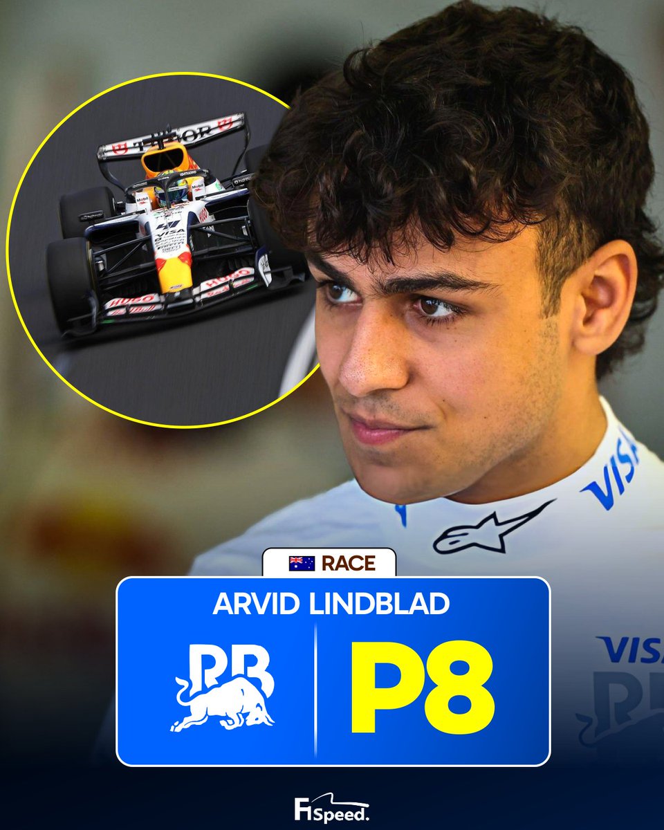 f1speed_indo's tweet photo. Arvid Lindblad pada balapan debutnya di GP Australia:

✅ Tembus Q3, start top 10
✅ Lap 1 naik ke P4
✅ Sempat menahan Max Verstappen
✅ Manuver bertahannya berani
✅ Finis P8, poin perdana di balapan debut https://t.co/SMtIQ8OpbB