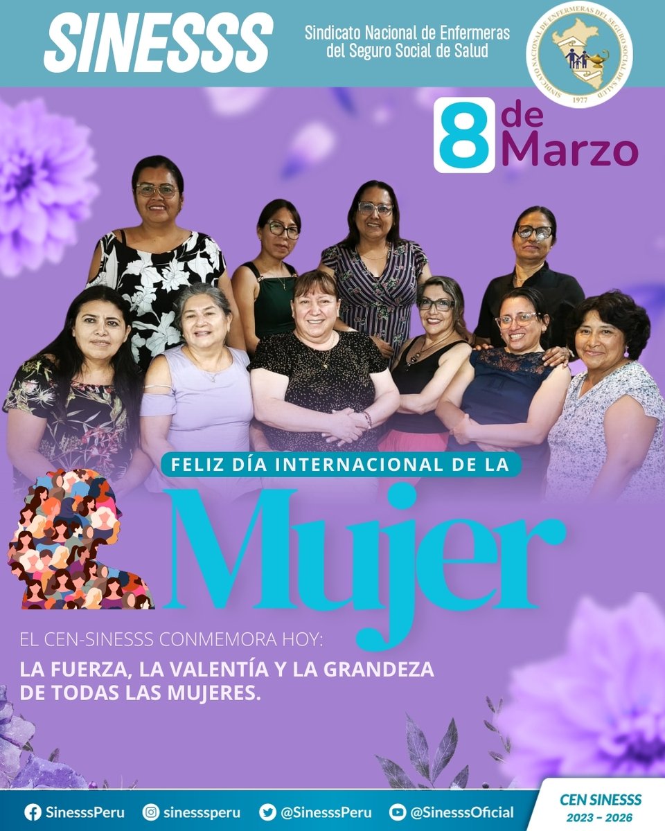 SinesssPeru's tweet photo. La fuerza, la valentía y la grandeza definen a la mujer SINESSS. Hoy conmemoramos su labor incansable por un futuro más justo e igualitario. ✊💜
¿Desde qué base regional saludas hoy a tus compañeras? 👇
#8M2026 #SINESSS #MujerTrabajadora https://t.co/lRqnsjYoJ1
