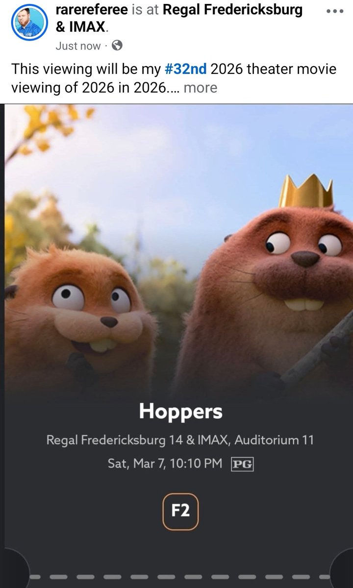 therarereferee's tweet image. This viewing will be my #32nd 2026 theater movie viewing of 2026 in 2026.

(My Movie count before this: 170 in 2025, 147 in 2024, 120 in 2023. 80 in 2022.141 in 2019. 135 in 2018.107 in 2017.)

Don't forget to check out my IG page with more precise movie check-ins: Ig@rarereferee