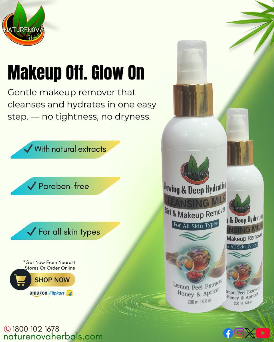 NaturenovaH's tweet photo. 🛒 Available on Amazon, Flipkart &amp; stores near you!
✨ Remove makeup, dirt &amp; impurities in one gentle step!
✔ For all skin types
✔ Paraben-free | Mineral oil-free
✔ Gentle daily cleanse

#CleansingMilk #MakeupRemover #FreshSkin #NewArrival #naturenova #naturenovafamily #offer https://t.co/5ZT2dQ6ut4