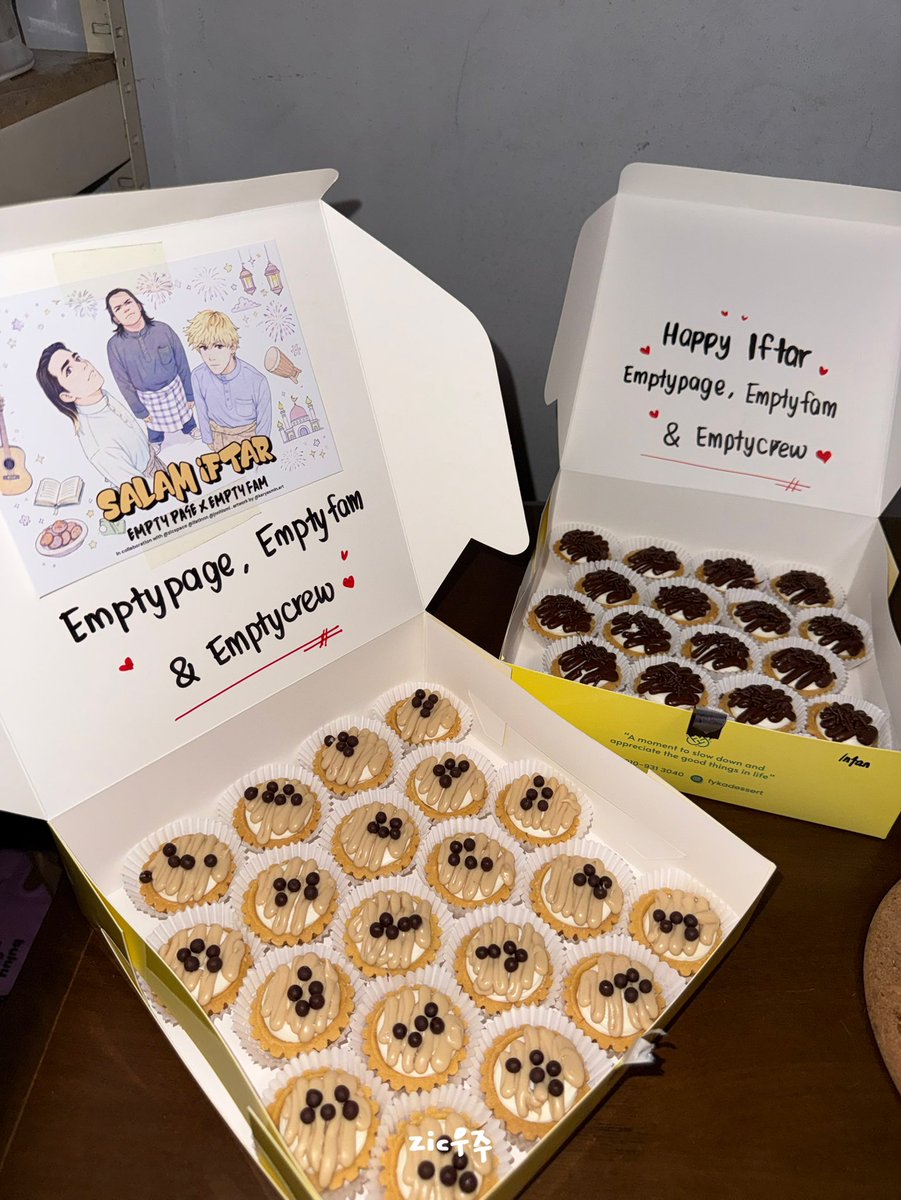 zicspace's tweet photo. Special for our EmptyPage &amp; EmptyFam ❤️‍🩹

Thank you @/emptypage.fans for organising the iftar! 
Collaboration with @/ifatinnn and @/jnnhisml ❤️‍🩹

Dessert from @/fykadessert 

@emptypagex @/emptypage.fans 

#emptypage https://t.co/p8BcwQ5juc