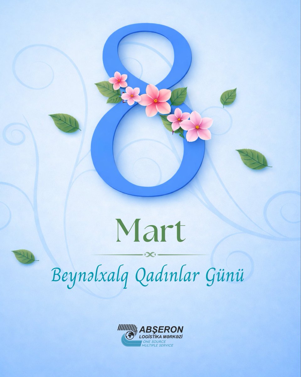Əziz xanımlar, gücünüz, zərifliyiniz və ilhamverici varlığınızla dünyanı daha da gözəl edirsiniz. Sizə 8 Mart münasibətilə xoşbəxtlik, uğur və daim parlaq sabahlar arzulayırıq. 
Bayramınız mübarək! 🩵🌷

#AbşeronLogistikaMərkəzi #8Mart