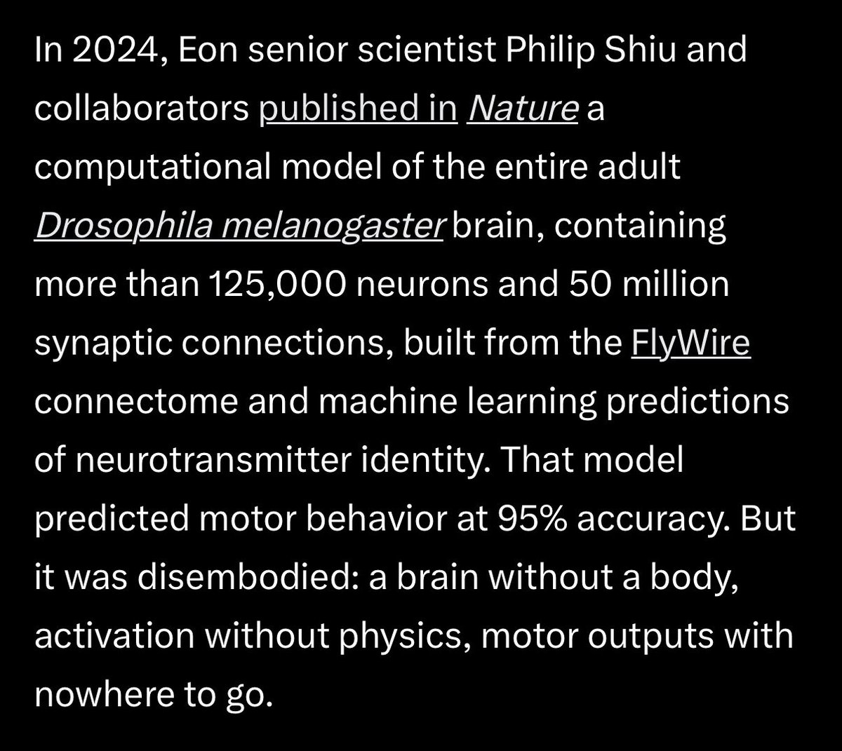 cube_flipper's tweet image. "predicted motor behaviour at 95% accuracy" is doing some very heavy lifting here, they only studied whether stimulating a particular neuron would cause rostrum (mouthpiece) lifting. it says nothing about walking, i think the embodied walking demo is misleading