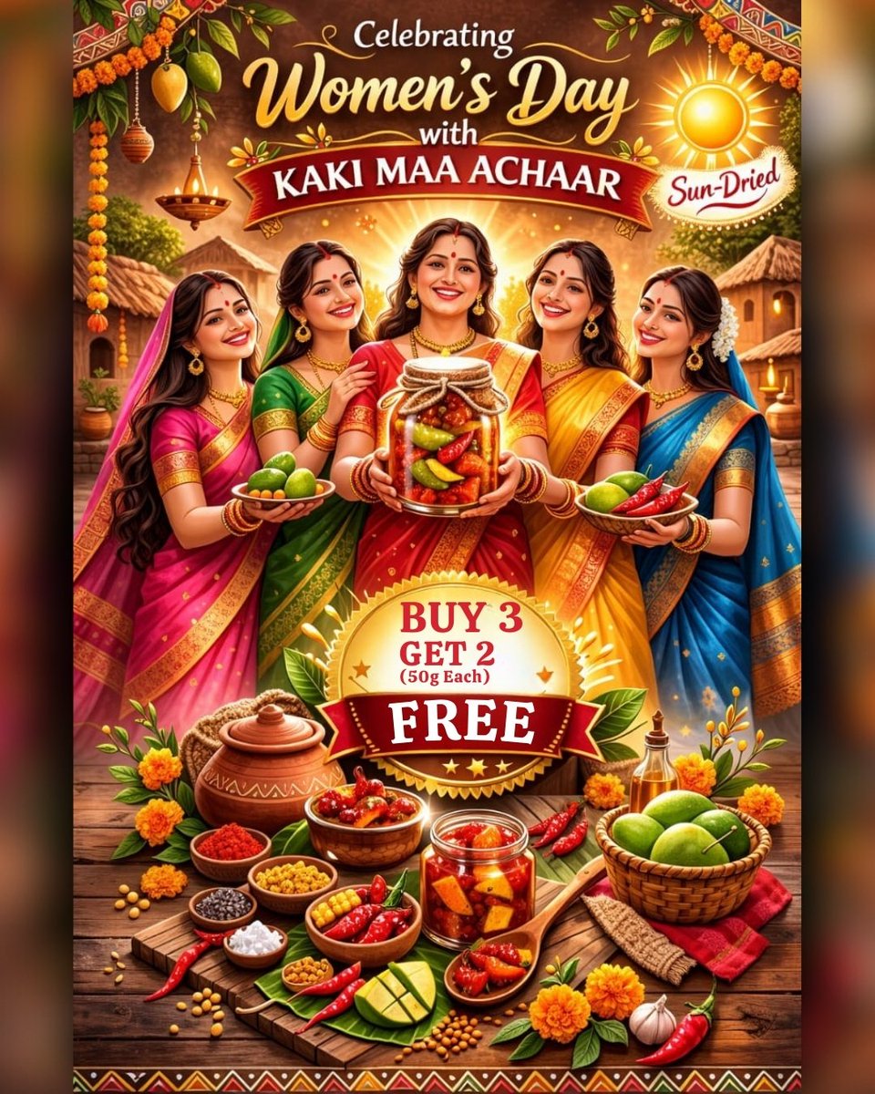 kakimaa25's tweet photo. Celebrate the strength, love, and flavor women bring to our lives! 🌸
This Women’s Day, enjoy the authentic homemade taste of Kaki Maa Achaar.
🥭 Buy 3 Get 2 FREE (50g each)
Taste tradition, made with love. ❤️
🌐 https://t.co/uDiMKWH47N

#WomensDay #KakiMaaAchaar #HomemadePickle https://t.co/deQfUeGeHH