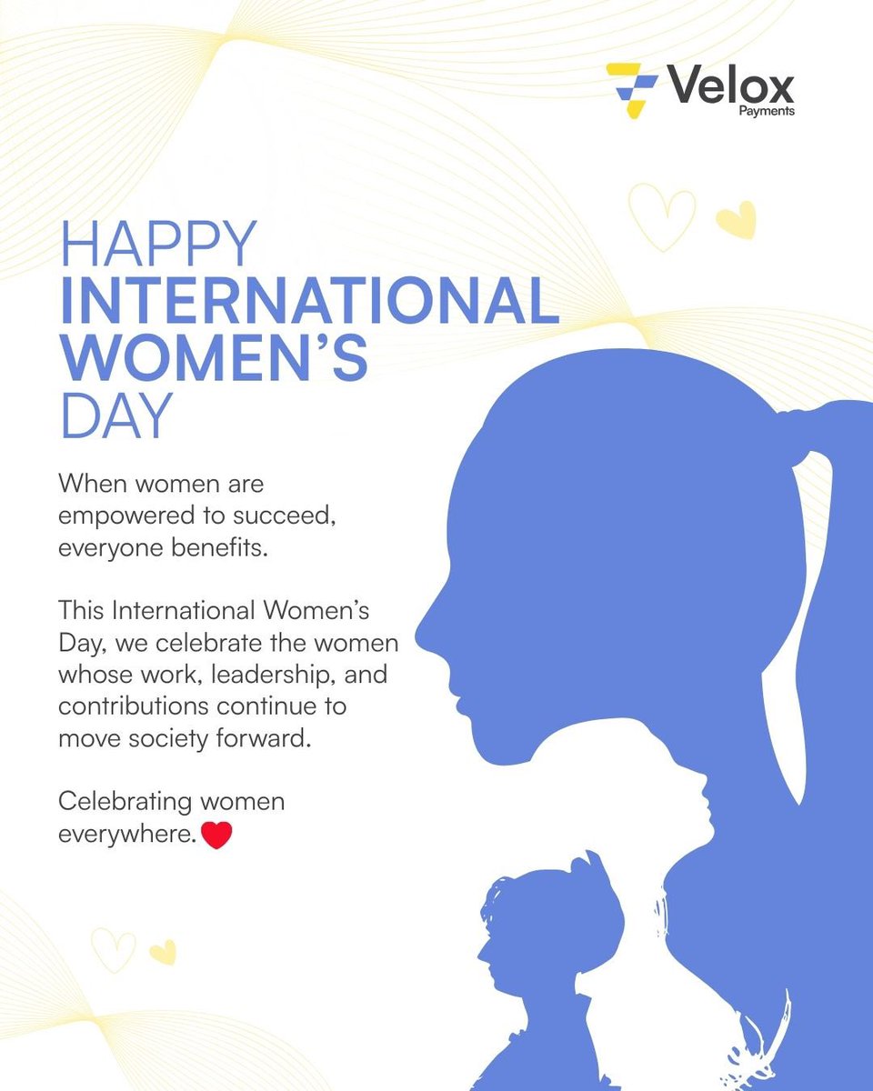 Across generations and across the world, women continue to shape progress through their ideas and leadership.

Today we celebrate the contributions and impact of women everywhere.

Because when women gain, everyone gains.

Happy International Women’s Day from  Velox Payments 💛💙