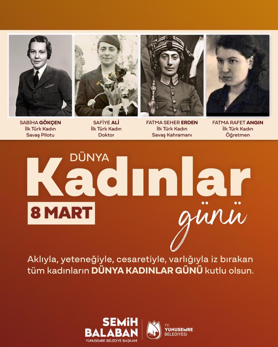 Başta Cumhuriyetimizin aydınlık yolunda iz bırakan öncü kadınlarımız olmak üzere; emeğiyle, cesaretiyle, bilgisiyle ve sevgisiyle hayatın her alanında var olan tüm kadınların 8 Mart Dünya Kadınlar Günü kutlu olsun. 

Kadınların eşit, özgür ve güçlü olduğu bir toplum için hep