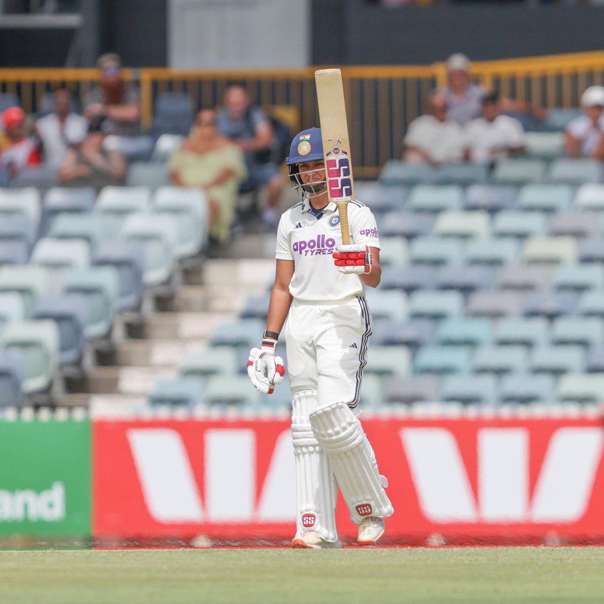 bbctms's tweet image. Pratika Rawal reaches a half century on Test debut for India. 

But Australia are closing in on a Test Match &amp;amp; series win at the WACA. 

Commentary from Perth continues via 5 Sports Extra &amp;amp; @BBCSounds. 

#bbccricket #AUSvIND