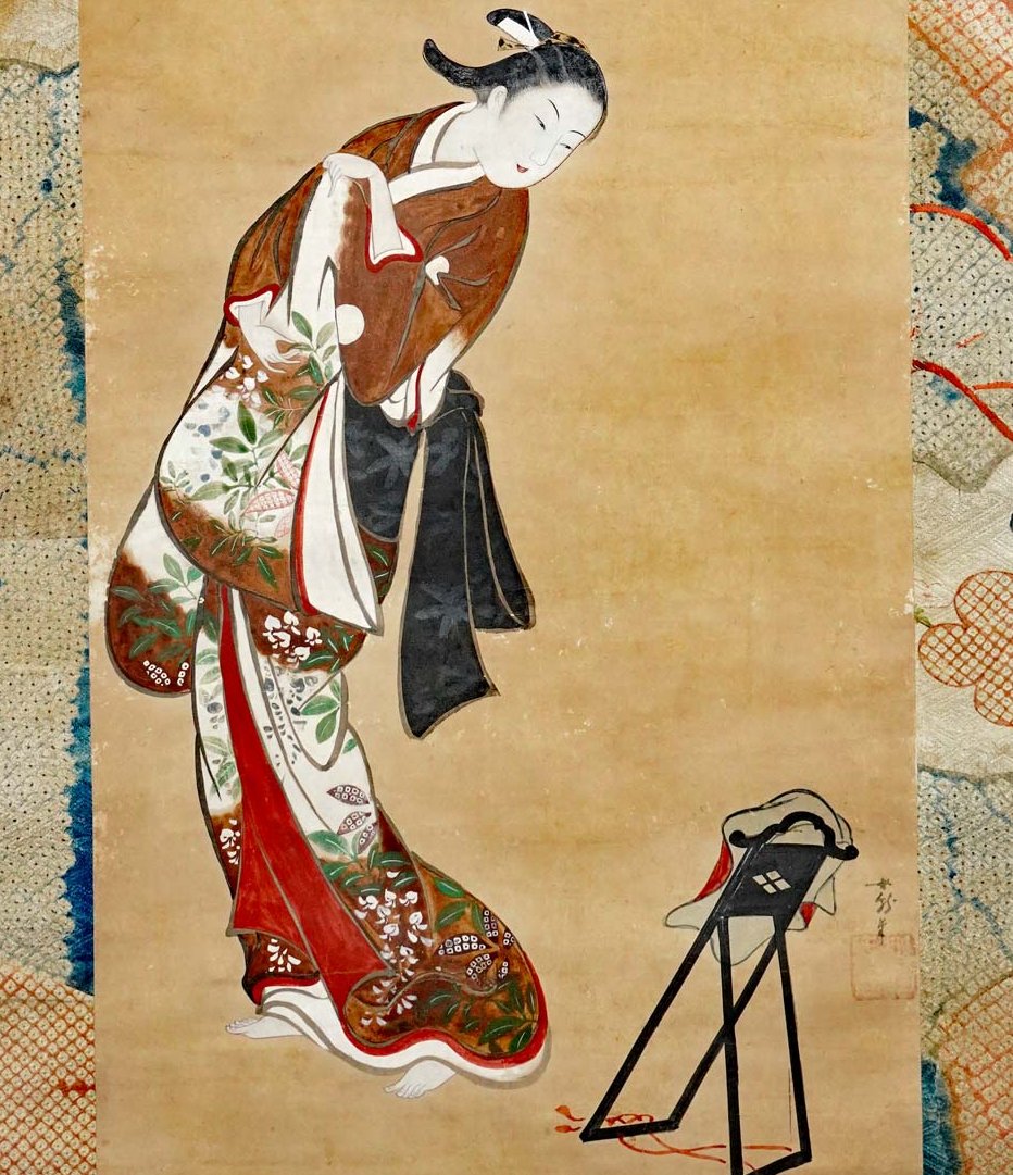 掛軸/曽根琴峯筆/龍上天女之図/龍/天女/肉筆/骨董/アンティーク きもの割】太田記念美術館で開催中の「表装ー肉筆浮世絵を彩る」展では
