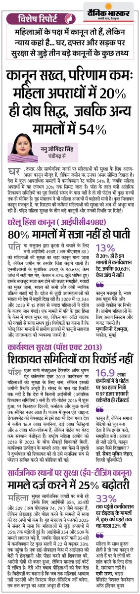 DainikBhaskar's tweet photo. वुमन डे विशेष : महिलाओं के पक्ष में कानून तो है लेकिन न्याय नहीं... महिला अपराधों में सिर्फ 20%, जबकि अन्य मामलों में 54% दोषी पाए जाते हैं
#WomensDay #WomenSafety #WomenJustice #CrimeAgainstWomen #JusticeSystem #GenderEquality 

अधिक खबरें और ई-पेपर पढ़ने के लिए दैनिक भास्कर एप इंस्टॉल करें - https://t.co/xvtHwBtpmP