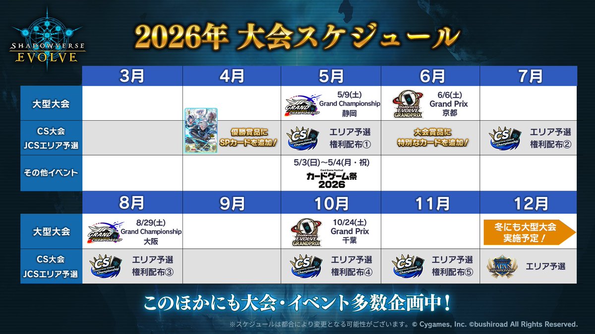 2026年12月までの大会スケジュール】 「Grand Prix」「Grand 