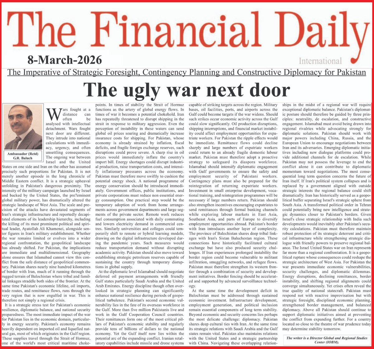 Ambassador G.R. Baluch's <a href="/GRBaluch2/">G R Baluch</a> op-ed in The Financial Daily. 

#Iran