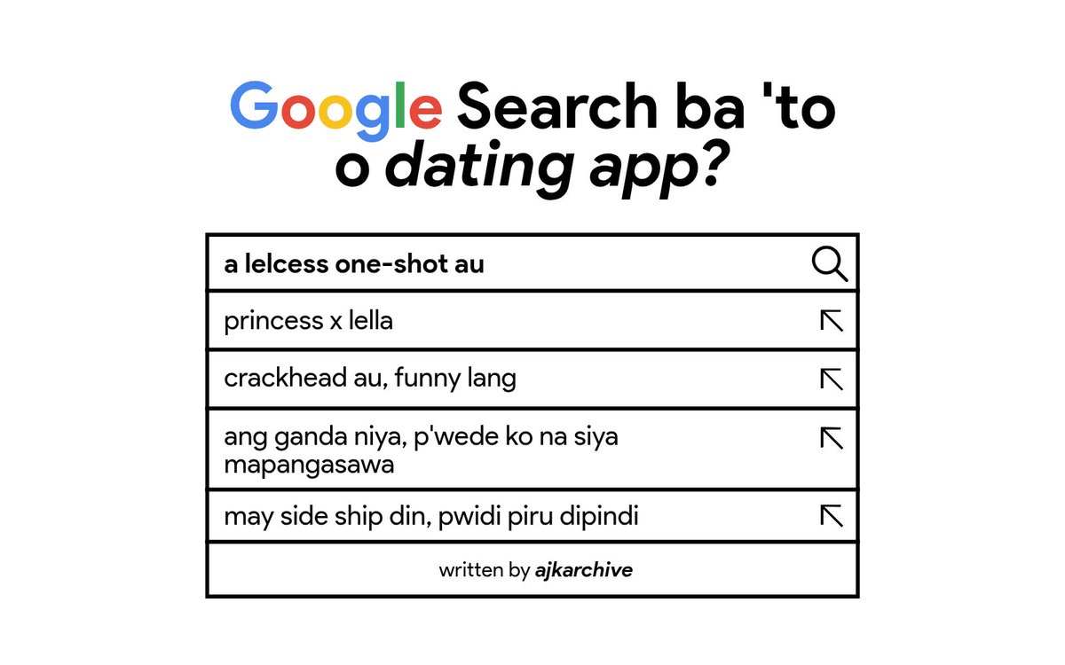 ajkarchive's tweet photo. "google search ba 'to o dating app?"
— a #lelcess crack au | ajkarchive

wherein, princess enters an empty computer lab and finds an open desktop which reveals TOO specific search bar history 🔍

"hindi pinatay, matinong estudyante ba 'to?"
- p

"hindi ko ata napatay, pres"
- l https://t.co/KCxrh768uy