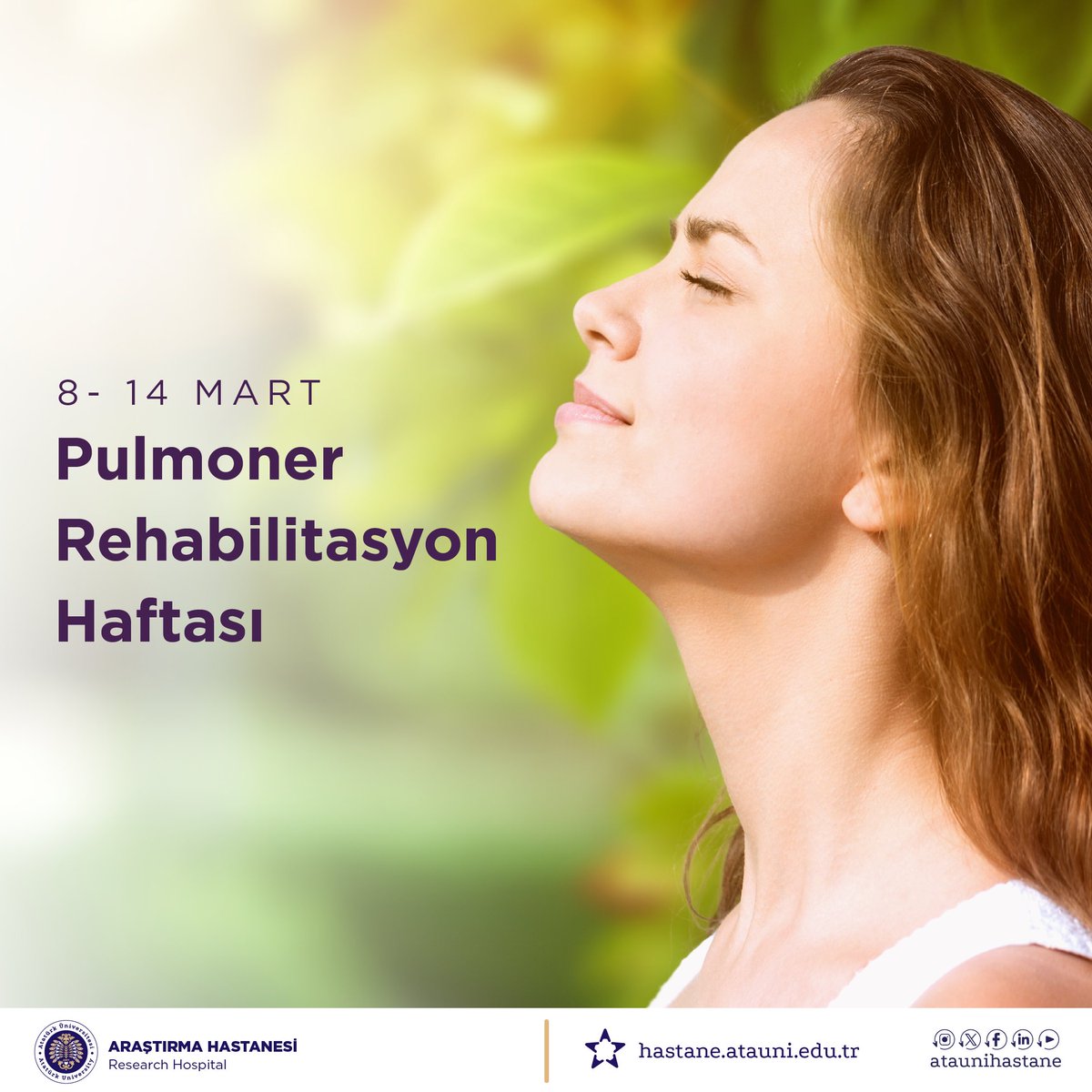 Pulmoner rehabilitasyon, akciğer hastalıklarında yaşam kalitesini artıran ve nefes almayı kolaylaştıran kanıta dayalı bir tedavi sürecidir. Düzenli egzersiz ve uzman desteğiyle daha sağlıklı bir nefes mümkün. 
<a href="/atauni1957/">Atatürk Üniversitesi</a>
#Pulmoner Rehabilitasyon Haftası #AkciğerSağlığı