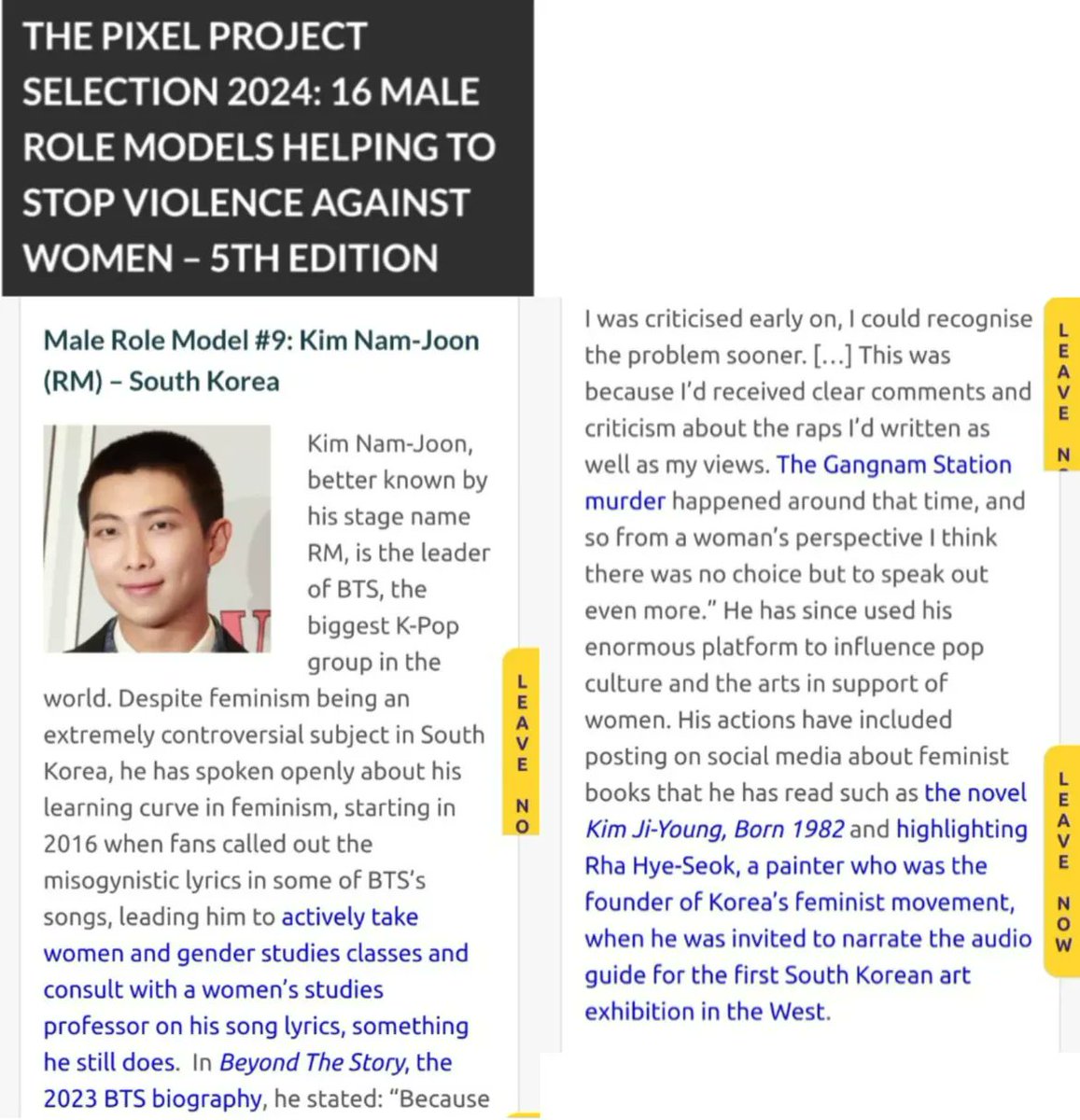 Namjoon knew feminism was the only way, so he didn't wait for others and become the one who stepped up for woman.
 
#HappyWomensDay🌷