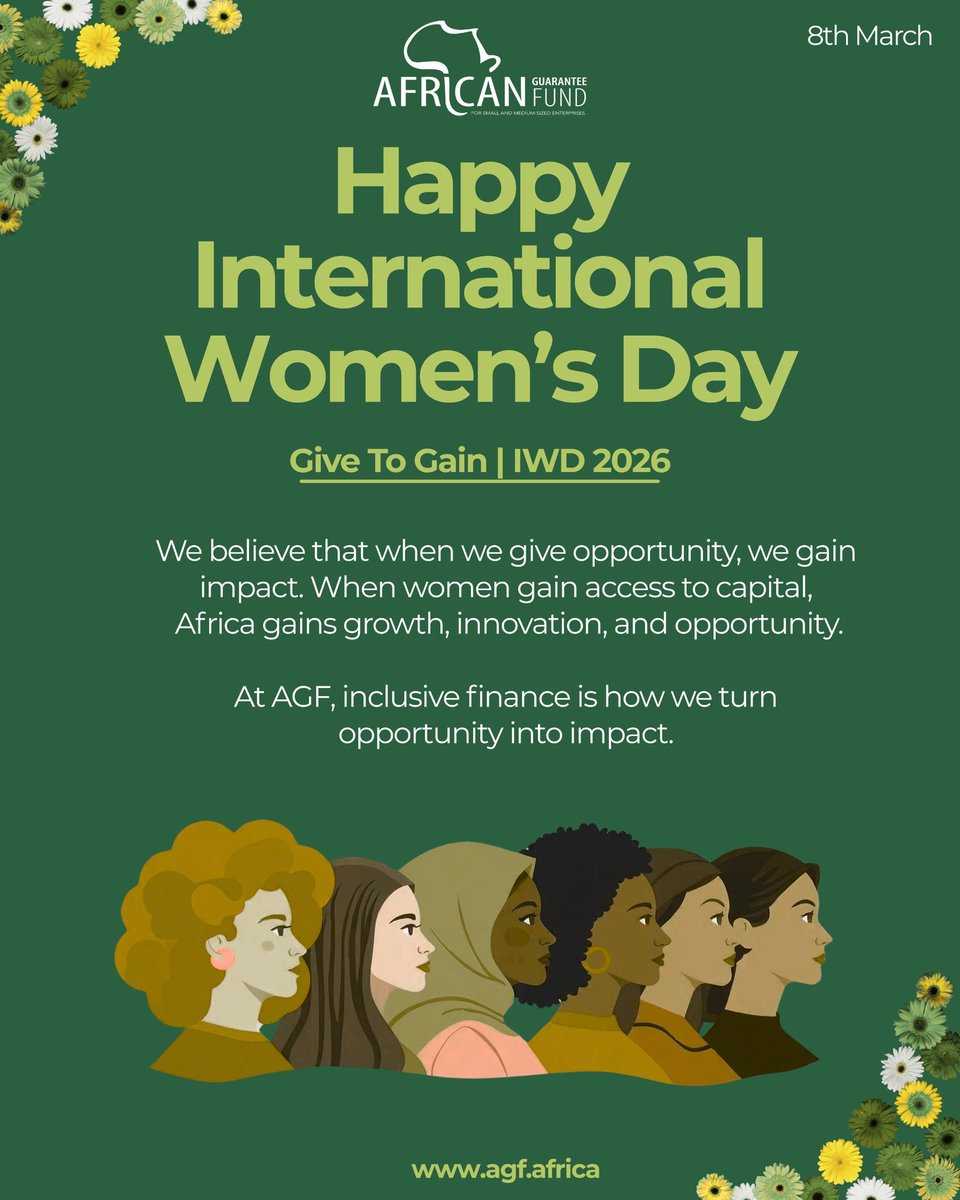 AGF_Group's tweet photo. Happy International Women's Day

#IWD #GiveToGain #IWD2026 #ImpactInvesting #WomenSMEs #GenderlensFinacing https://t.co/Zv0ukMXSVG