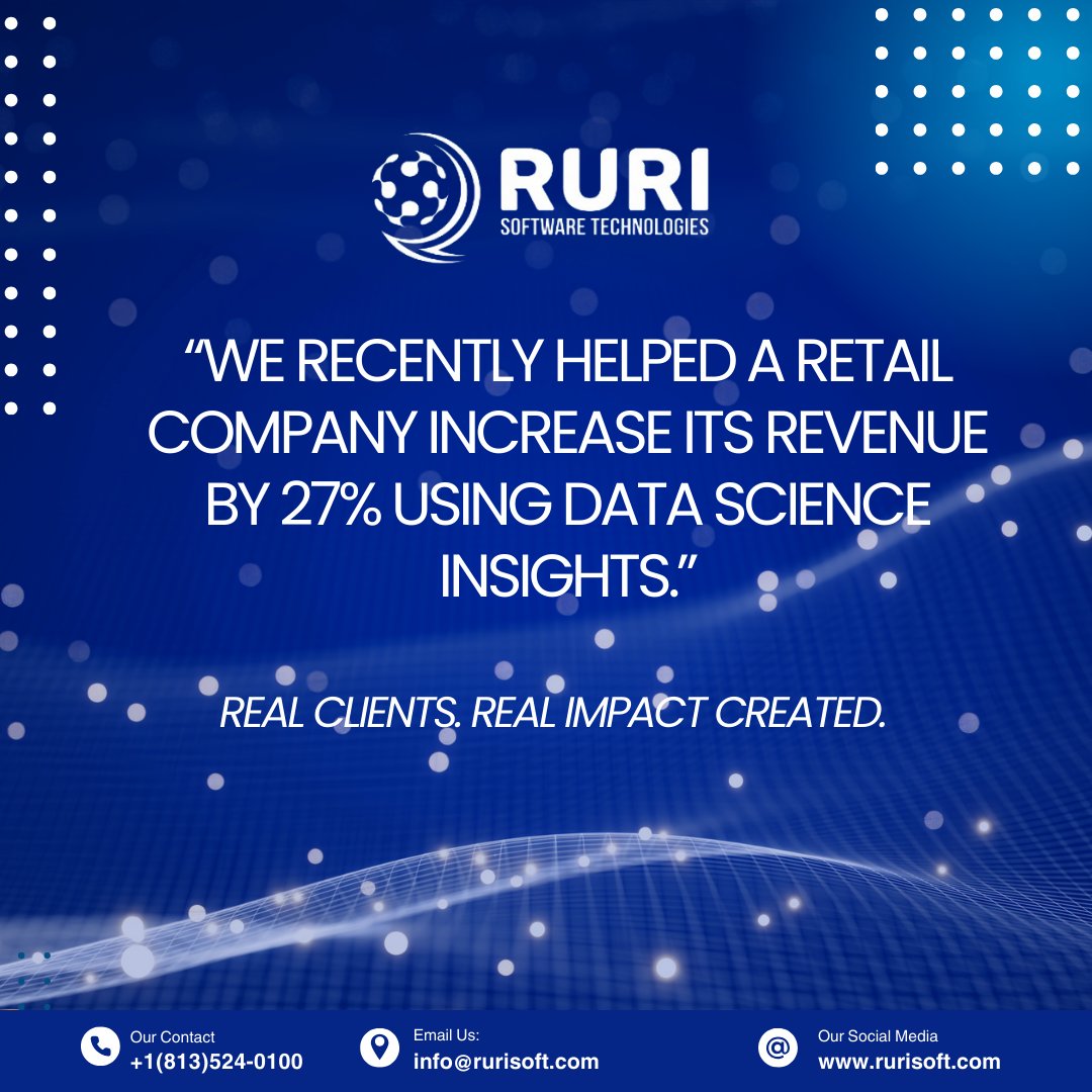 RuriSoftware's tweet photo. Data Wins with #RuriSoft!
Let us know how we can help you transform your business with data. Share your story with us!
#RuriSoftSuccess #ClientStory #rurisoftflorida #BigData #DataScience #DataScienceJourney #happyclients #florida  #DataInsights #clientreviewies #successstory https://t.co/Elu0vkC2uS