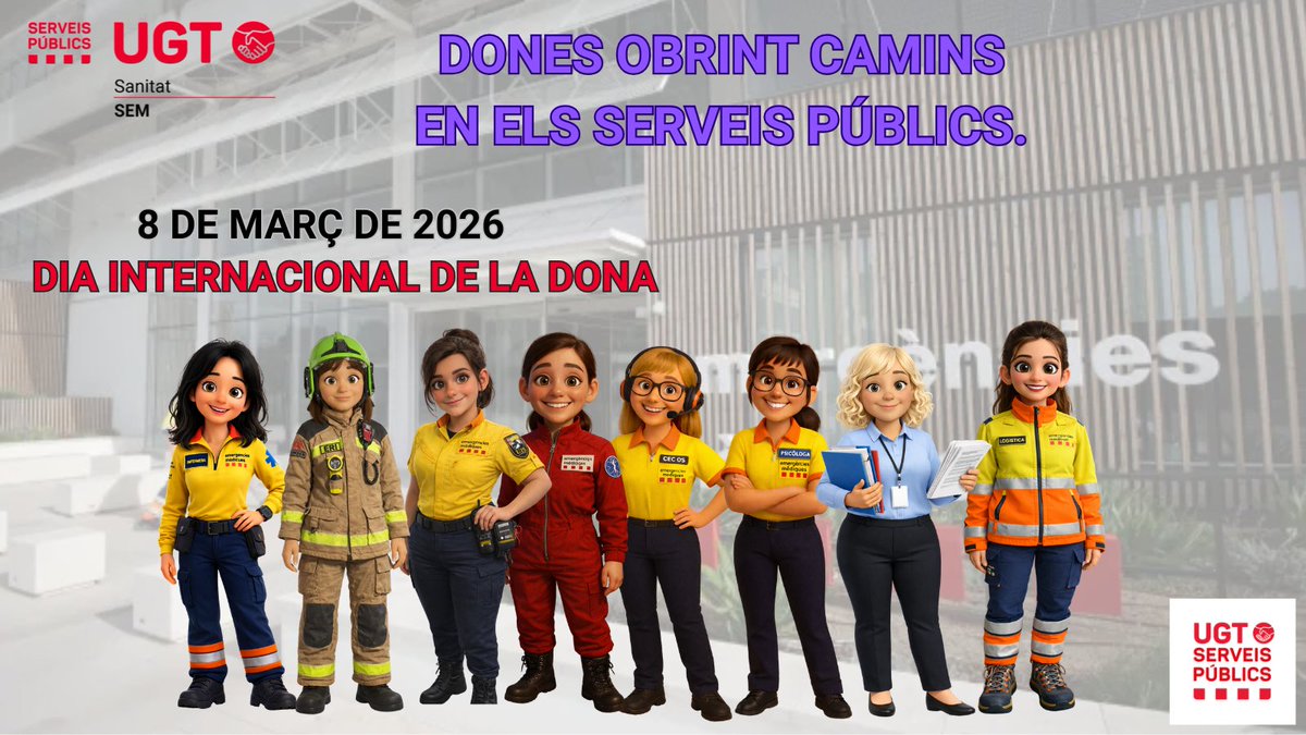 SemUgtCatalunya's tweet photo. #8Març | UGT del @semgencat @ugt_sp_cat reivindiquem el sindicalisme feminista per defensar drets, combatre les desigualtats i enfortir els serveis públics.
Sense igualtat real, ocupació digna i serveis públics forts no hi ha justícia social.
 #FeminismeSindical #ServeisPúblics https://t.co/DsusFL3MU0