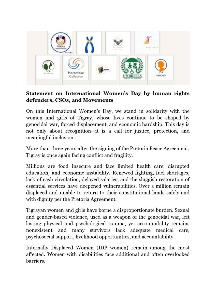 GorzoMovement's tweet photo. On this day of International Women's Day, we have joined CSOs and Women Human Rights Defenders to show Solidarity with the Women and Girls of Tigray and Call for Justice, Protection and Meaningful Inclusion.

#IWD2026
#Gorzo https://t.co/1jnlhm8Jxk