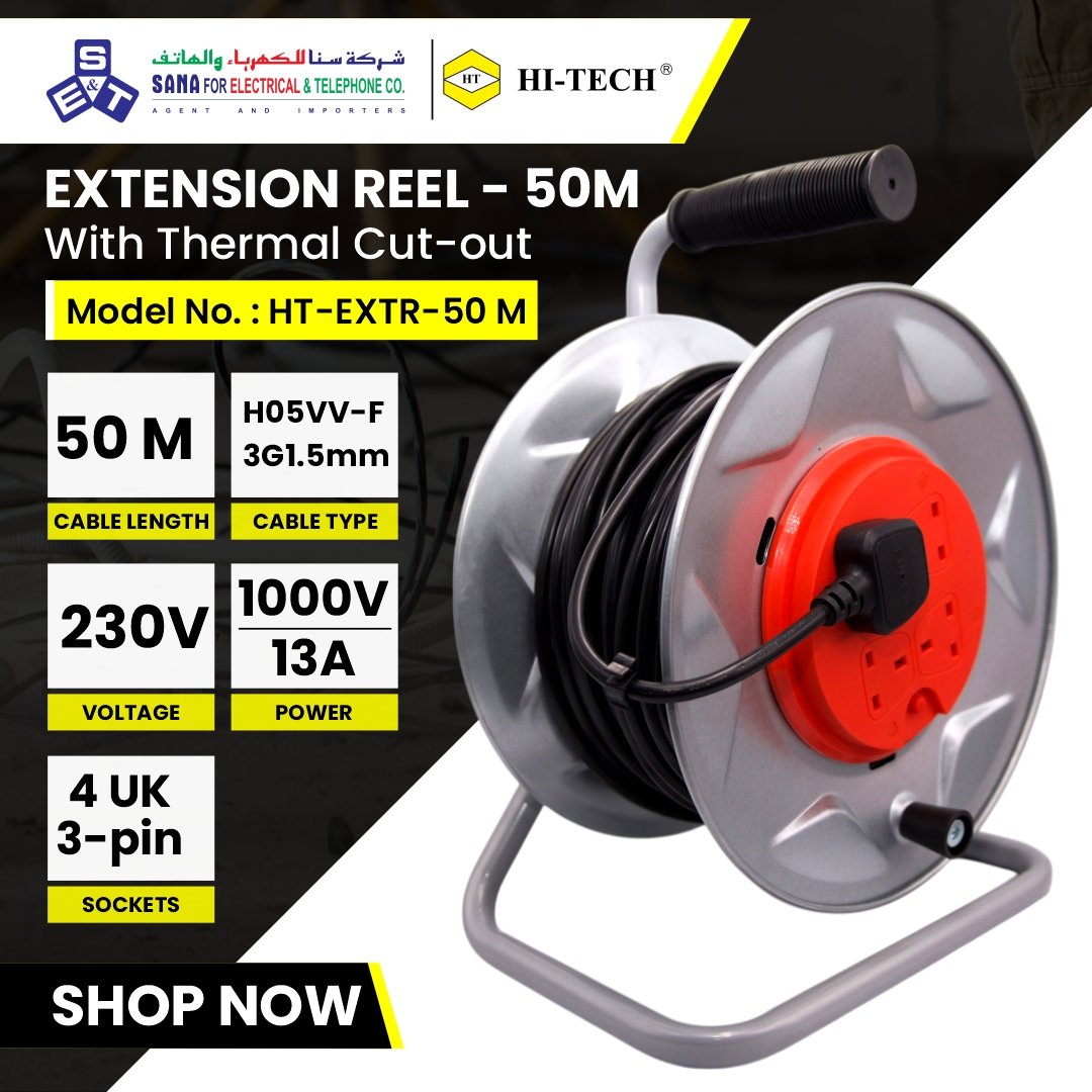 Sanaco_sa's tweet image. HI-TECH Cable Extension Reel — designed for professional environments, sites, and facilities requiring reliable power distribution with minimal clutter. Its sturdy construction ensures durability, while the reel design simplifies cable handling.

#CableReel #PowerExtension