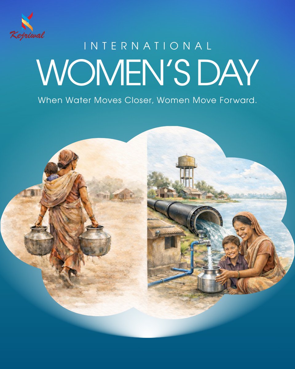 KejriwalCasting's tweet photo. Once she walked miles for water.
Two pots.
A child on her back.
A journey every single day.
Today, the water travels for her.
Through strong pipelines,clean water reaches her home.
Because when water moves closer,life moves forward.

Happy International Women’s Day https://t.co/LOG6Pximeb
