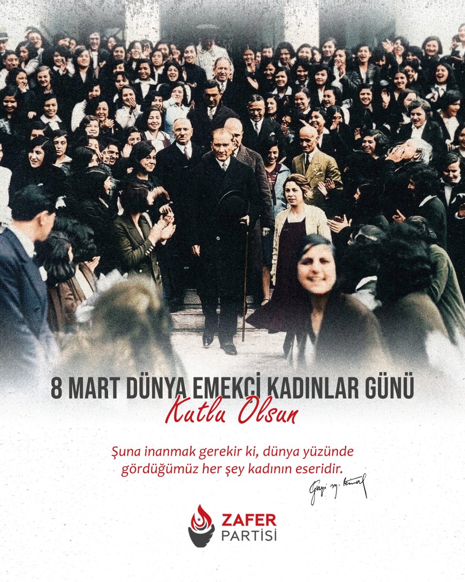 zaferpartisi's tweet photo. Bir annenin yetiştirdiği evlat koca bir ulusun kaderini, o evlat ise bir milletin kadınlarının geleceğini değiştirdi. Biliyoruz ki; bir kadının dokunuşu, bir annenin emeği tüm dünyayı dönüştürecek güce sahiptir.

Zafer Partisi olarak; Atatürk ilke ve devrimlerinin ışığında, Türk kadınının toplumsal hayatın her alanında hak ettiği saygınlığa, güvenliğe ve eşitliğe kavuşması için kararlılıkla yürüyoruz. 

Varlığıyla dünyayı güzelleştiren, emeğiyle geleceği kuran tüm kadınların 8 Mart Dünya Emekçi Kadınlar Günü kutlu olsun!