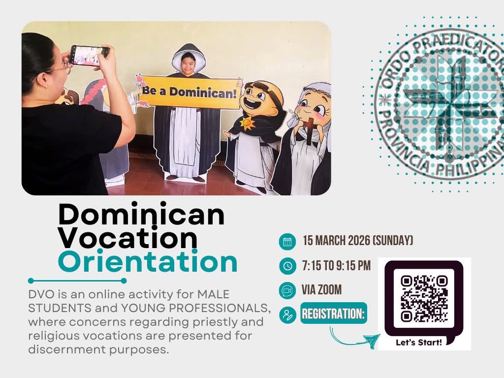 DominicansPHVoc's tweet photo. CONSIDER JOINING the DOMINICAN VOCATION ORIENTATION (DVO) - for MALE STUDENTS and YOUNG PROFESSIONALS discerning the priestly or religious life.

WHEN: March 15, 2026 (Sunday) @ 7:15 pm
WHERE: via Zoom Meeting
HOW: REGISTER NOW: 
https://t.co/JZH7Gxm33U https://t.co/EreX3lREmT