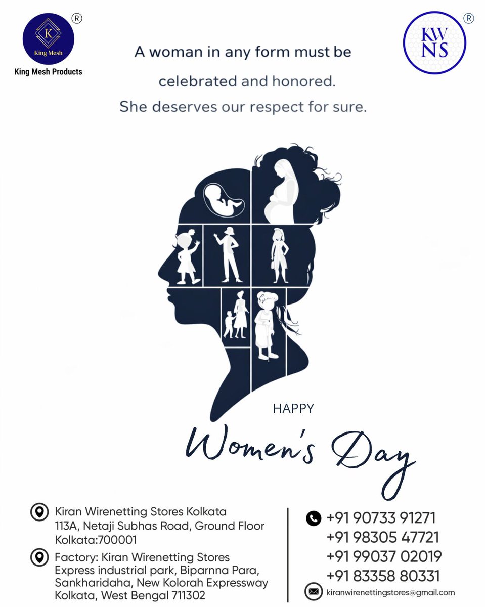 kiranwire's tweet photo. Celebrating the strength, resilience, and achievements of women everywhere.
Happy International Women’s Day from Kiran Wirenetting Stores.

#WomensDay  #InternationalWomensDay2026   #EmpowerWomen #WomenPower #KolkataBusiness #KWNS https://t.co/DgfFOX47JJ