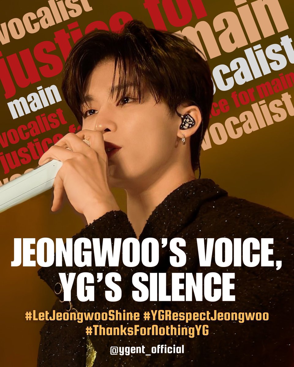 JEONGWOO IS THE MAIN VOCALIST YET HE IS GETTING SIDELINED. YG, give him the respect and spotlight he’s earned and deserves. 

JEONGWOO’S VOICE, YG’S SILENCE
#LetJeongwooShine #YGRespectJeongwoo #ThanksForNothingYG <a href="/ygent_official/">YG FAMILY</a>