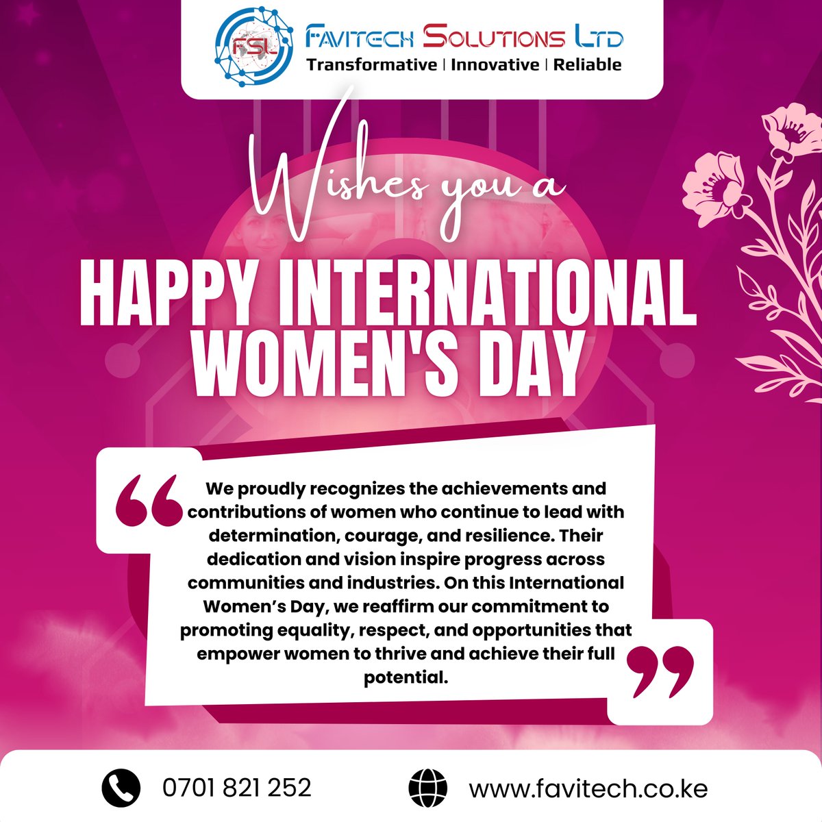 favitechl's tweet photo. Today we celebrate the strength, resilience, and achievements of women around the world.

At Favitech Solutions Limited, we recognize and appreciate the incredible contributions women make in shaping families, communities, and industries. https://t.co/yQfgwneTGX
