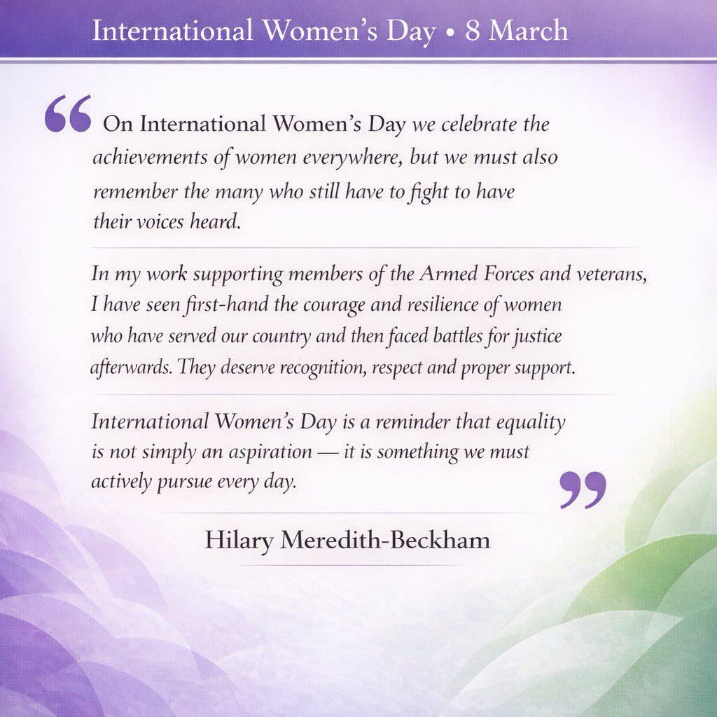 HMhelpforforces's tweet photo. Proud to mark International Women’s Day.
#InternationalWomensDay #IWD2026 #InspireInclusion #WomenInLaw #WomenInLeadership #FemaleLeadership #WomenWhoLead #WomenInJustice #ArmedForces #Veterans #ForcesCommunity https://t.co/yBzArZlyhk