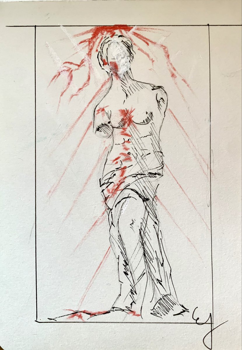Un dessin
En hommage aux femmes,
Reléguées au statut d’une beauté qui nous soumet,
Inférieures pour l’éternité.
Mais ce qui marque nos destinées, au plus intime de nos corps,
C’est ce sang,
Cette violence aux dessus de nos têtes