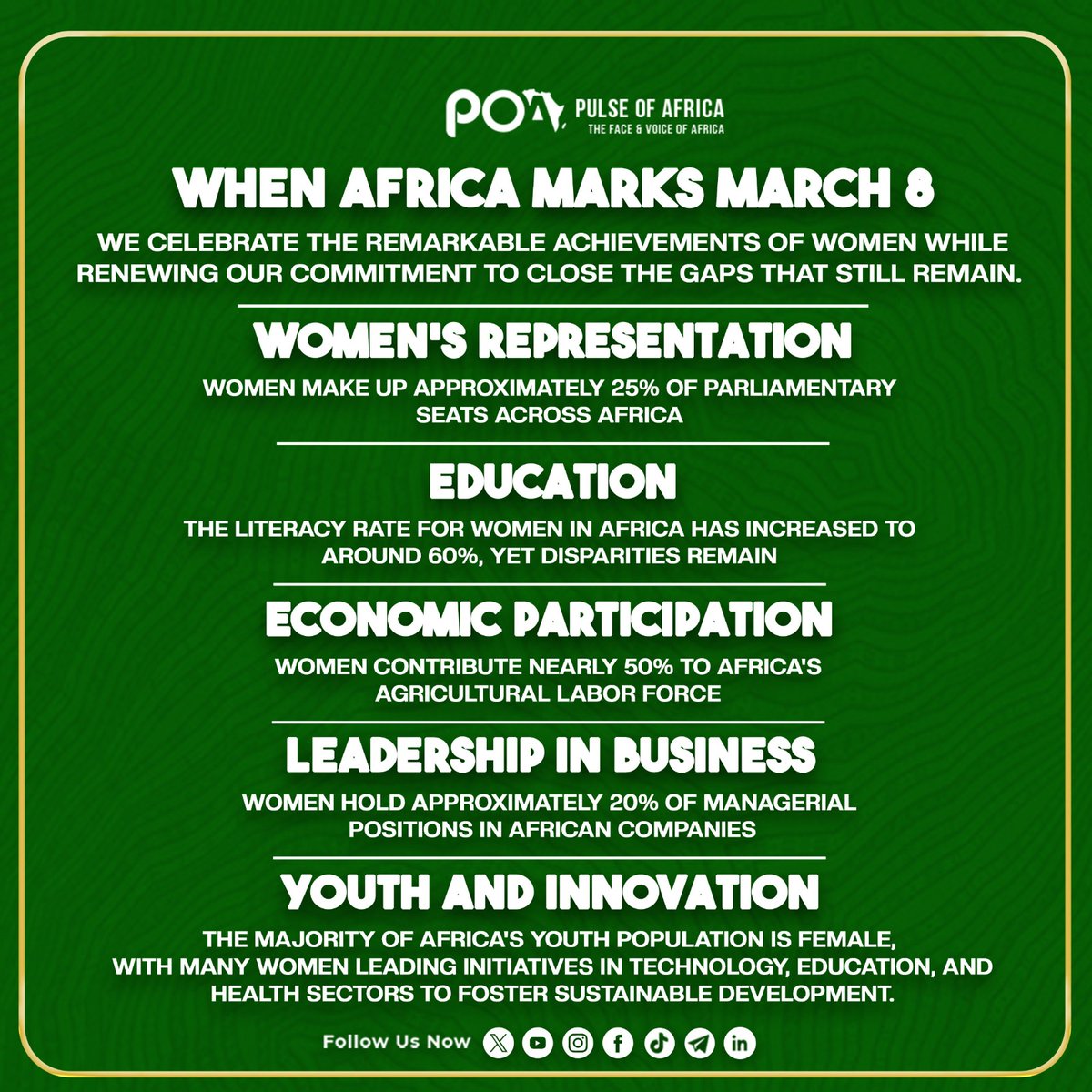 poaenglish's tweet photo. The African Union celebrates March 8 under the theme: “Honoring Women of the African Union: Voices, Work and Community”. Subscribe Pulse of Africa social media channels for more on women and other insightful social, political and cultural content. The Face and Voice of Africa! https://t.co/dRQqfv6H62