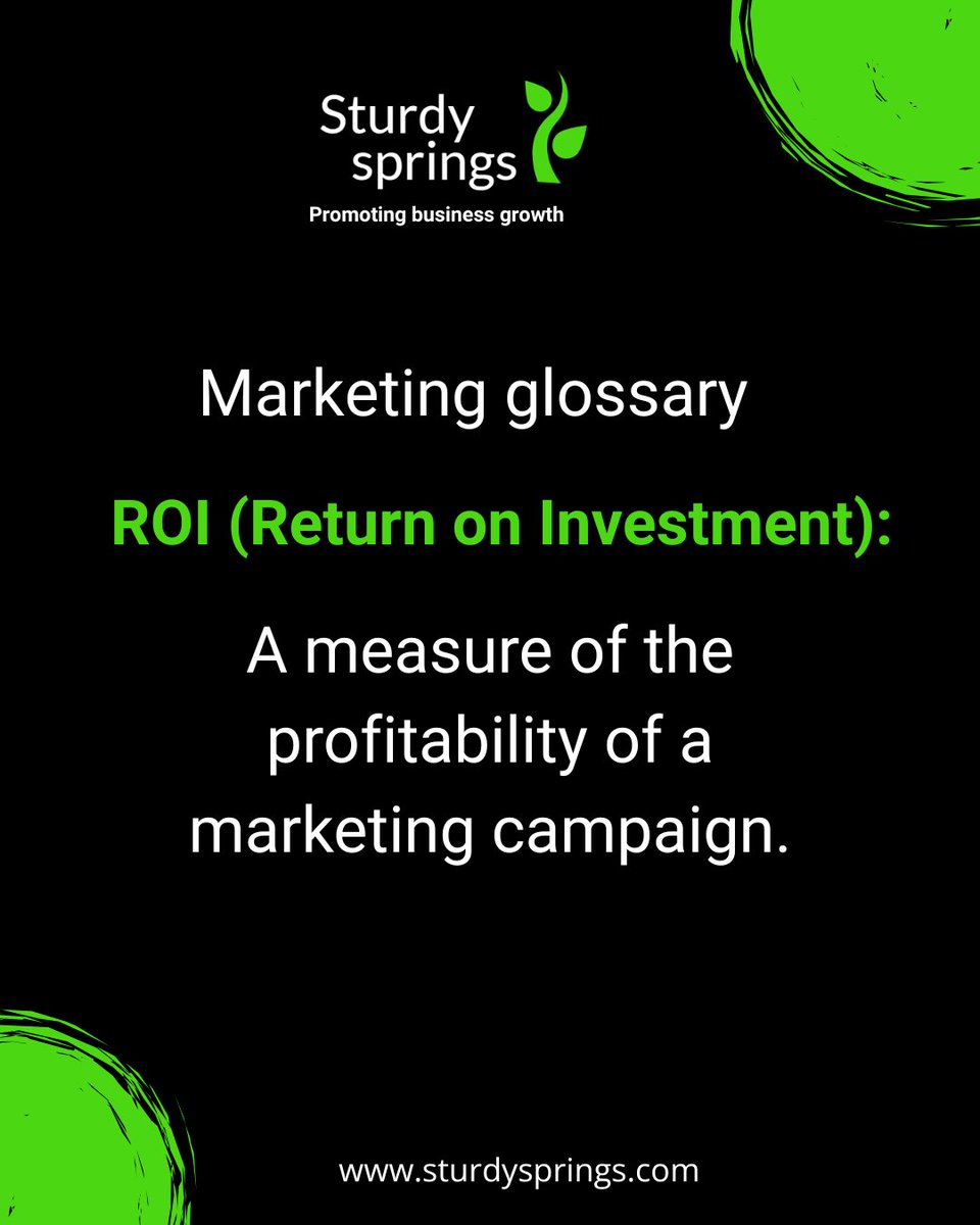 SturdySprings's tweet photo. Return on investment: A measure of the profitability of a marketing campaign. #ROI #sturdysprings #digitalmarketing https://t.co/VHci8UciFU