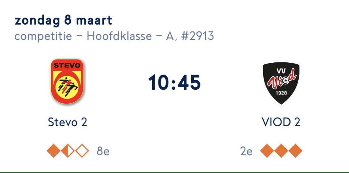 ❤️💛MATCHDAY💛❤️
⚽️ <a href="/RKVVSTEVO/">STEVO</a> 2 - @viod 2
⏱️ 10:45 uur 
🏟 Sportpark De Peuverweide
📍 Achter de dann’ - Geesteren

‼️ Live updates zijn ook te volgen via insta; @rkvvstevo2 ‼️

Entree = Gratis😎