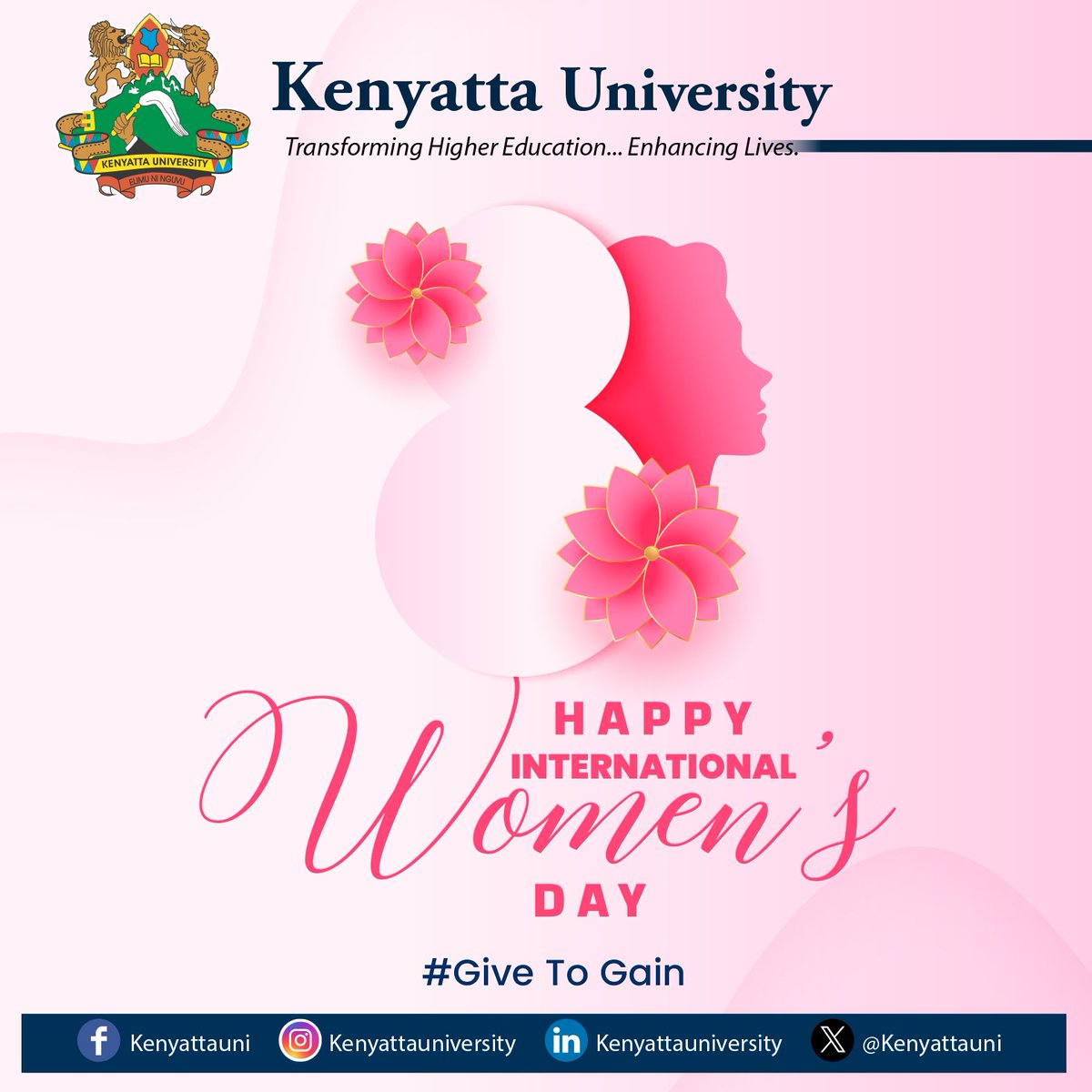KenyattaUni's tweet photo. Kenyatta University celebrates the strength, brilliance, and achievements of women everywhere—Happy International Women’s Day! 🌸   
#IWD2026 #GiveToGain https://t.co/hy1Uspu0Aa