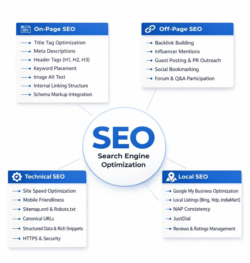 SEO success comes from the right mix of:
On-Page SEO, Off-Page SEO, Technical SEO, and Local SEO.
Here’s a quick visual guide to the essential elements of SEO. 📊

Created by Md Faid Mia
#SEO #SEOTips #DigitalMarketing #SearchEngineOptimization #OnPageSEO #TechnicalSEO #LocalSEO