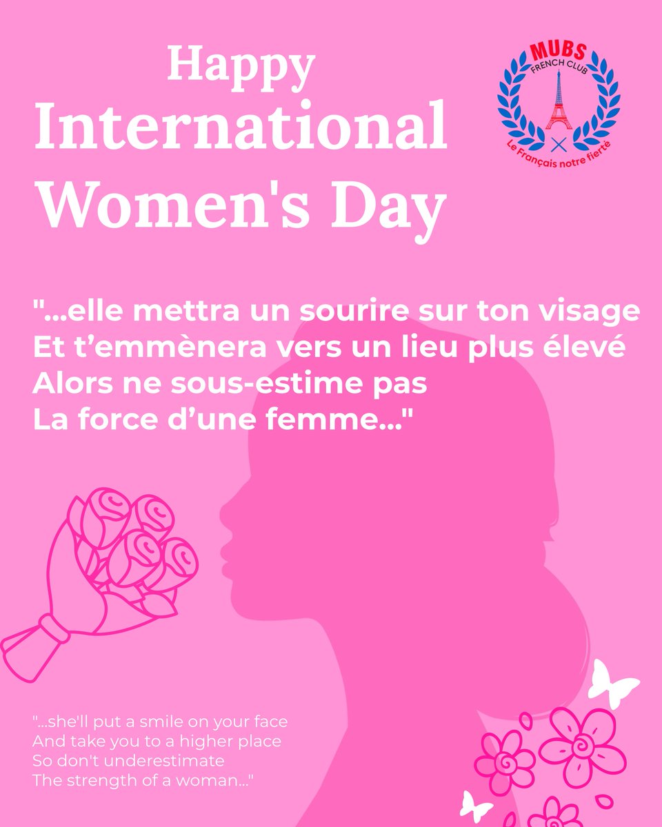 FrenchClubMUBS's tweet photo. Today we celebrate all the women without whom so much of life wouldn’t be the same.
Happy Women’s Day. 🌹
#Francophonie #MUBSFrenchClub #MUBS
#WomensDay #IWD26 https://t.co/YCc9ttqT64