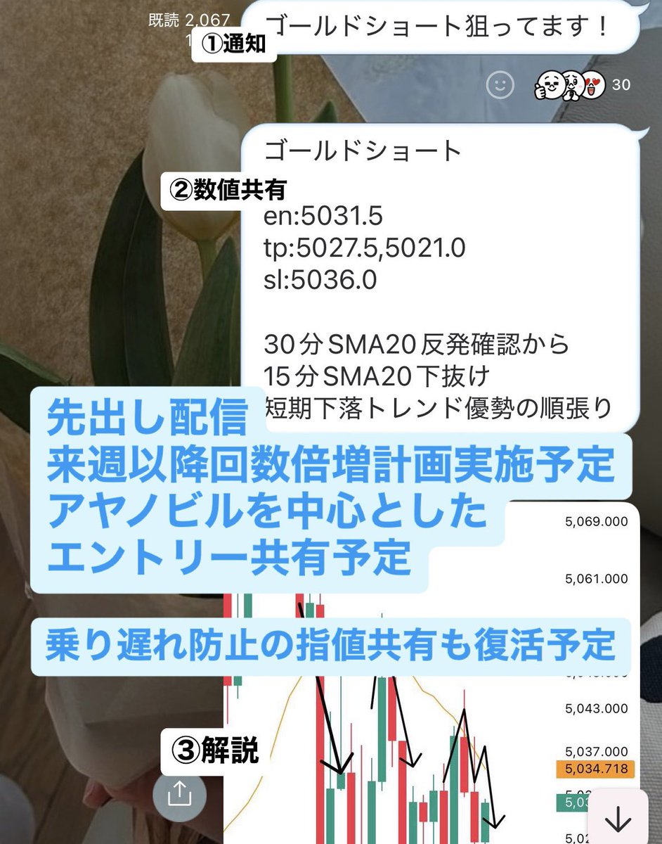 Ayano_FX1's tweet photo. 自作インジケーター『アヤノビル』配布、
綾乃軍団追加募集に応募したい人
結構多くて嬉しかったよー！

てことで【募集開始20時】前に大事な                                                                                                                                                                                                                                                                                           
綾乃軍団の活動についても話しておくよー！

「先出し部屋」
①事前通知→②数値共有→③解説
この流れで基本的に行います！

そして、この良いタイミングであったため
来週以降の先出し回数を倍増しつつアヤノビル中心にわたしは狙っていく予定です！

「成長部屋」
先出し以外の時間帯でトレードする人も多いため、各自リアルタイムで分析やエントリーを共有して参考にすることで
集団で勝つという環境が完成しています！

今回新たに入る人、元々いる人は
自作インジケーターの『アヤノビル』を
受け取りつつ、ここまでの環境もあるので
手法マスターまでひとっ飛び！！

今日をFXのターニングポイントとして
人生までも変えてこ✌️
後4時間ワクワクして待っててね！