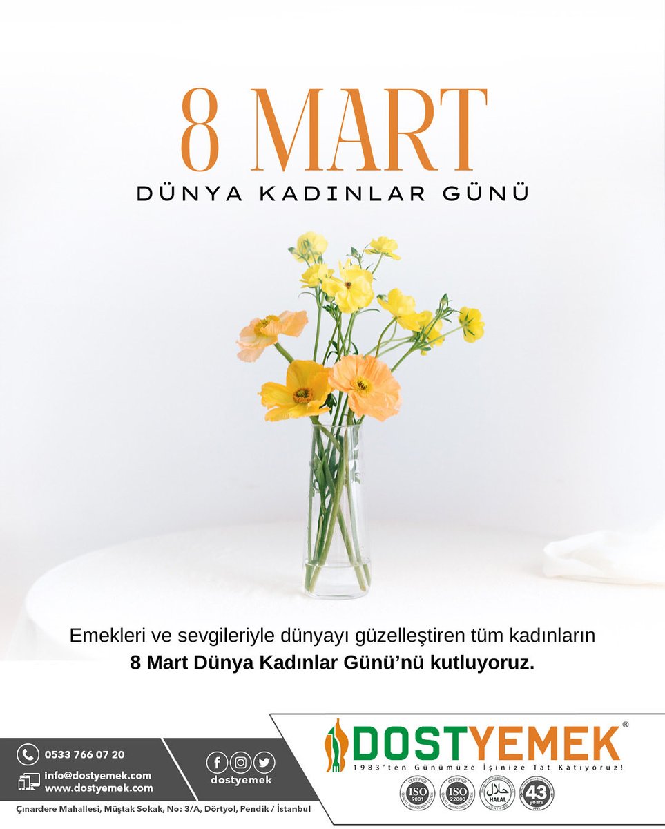 Dostyemek's tweet photo. 8 Mart Dünya Kadınlar Günü Kutlu Olsun! ✨💐 https://t.co/Ho9G1U0F3F