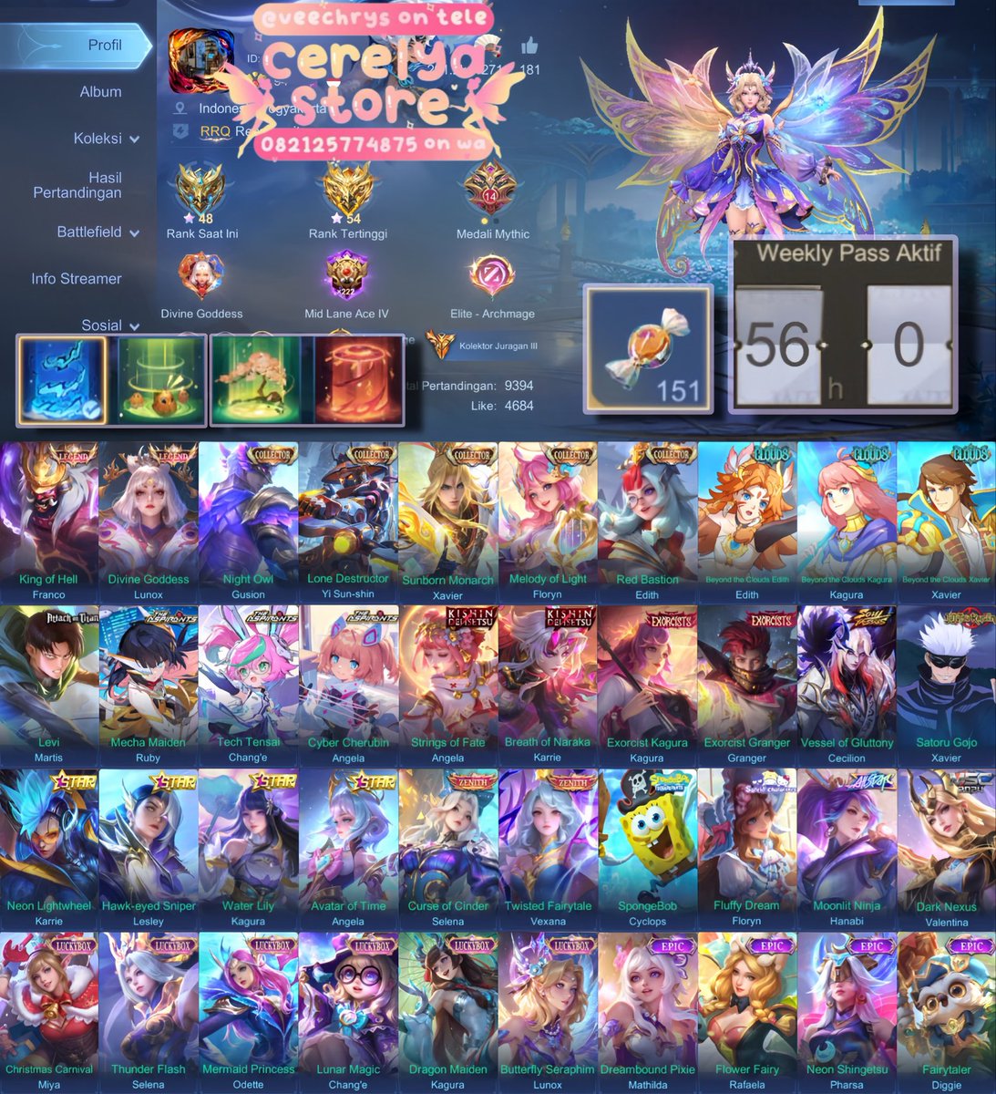 kwagurac's tweet photo. ACC BUY SAFE 8BLN ALLKOS BS CE REFFP🦋🌷

• koljur 3, legend 2, cc floryn xavier yss gs edith, full btc, angela aspi kishin asl, fullskin kagura, cecil soulvess, gojo, full zenith dll + wdp on 56days + permen 151

💵IDR https://t.co/YHcpKkhIJQ open cicil 1bln

wts akun ml . wtb akun ml