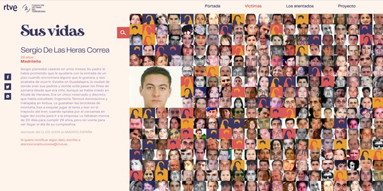 Siempre en la #memoria. El 11-03-04, SERGIO DE LAS HERAS CORREA, empleado en Airbus, fue asesinado en Madrid por el #terrorismo yihadista. Tenía 28 años.
lab.rtve.es/lab/terrorismo…